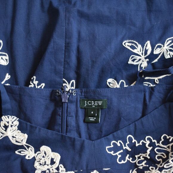 J.CREW Women's Navy Blue Ivory Mirabel Lawn Embroidered Floral Mini Dress Size 6 - Picture 5 of 8